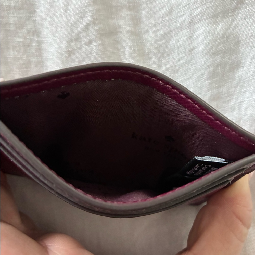 kate spade burgundy leather card case with gold logo - Picture 4 of 4